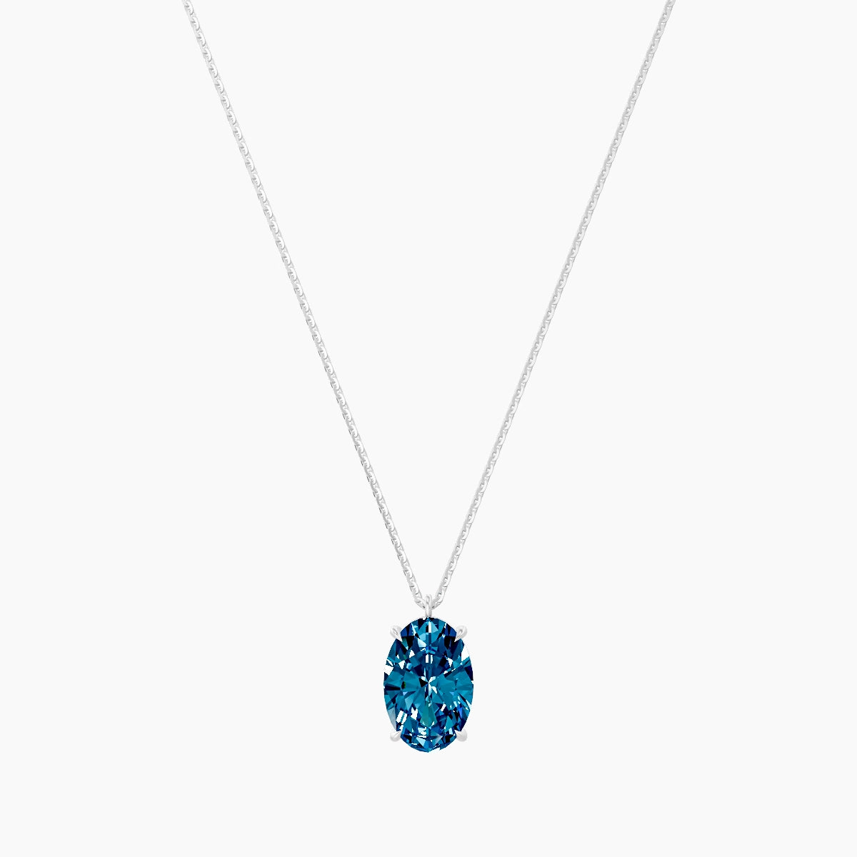Hanging Solitaire | 18k White Gold 3 ct Blue Lab Diamond Oval Pendant