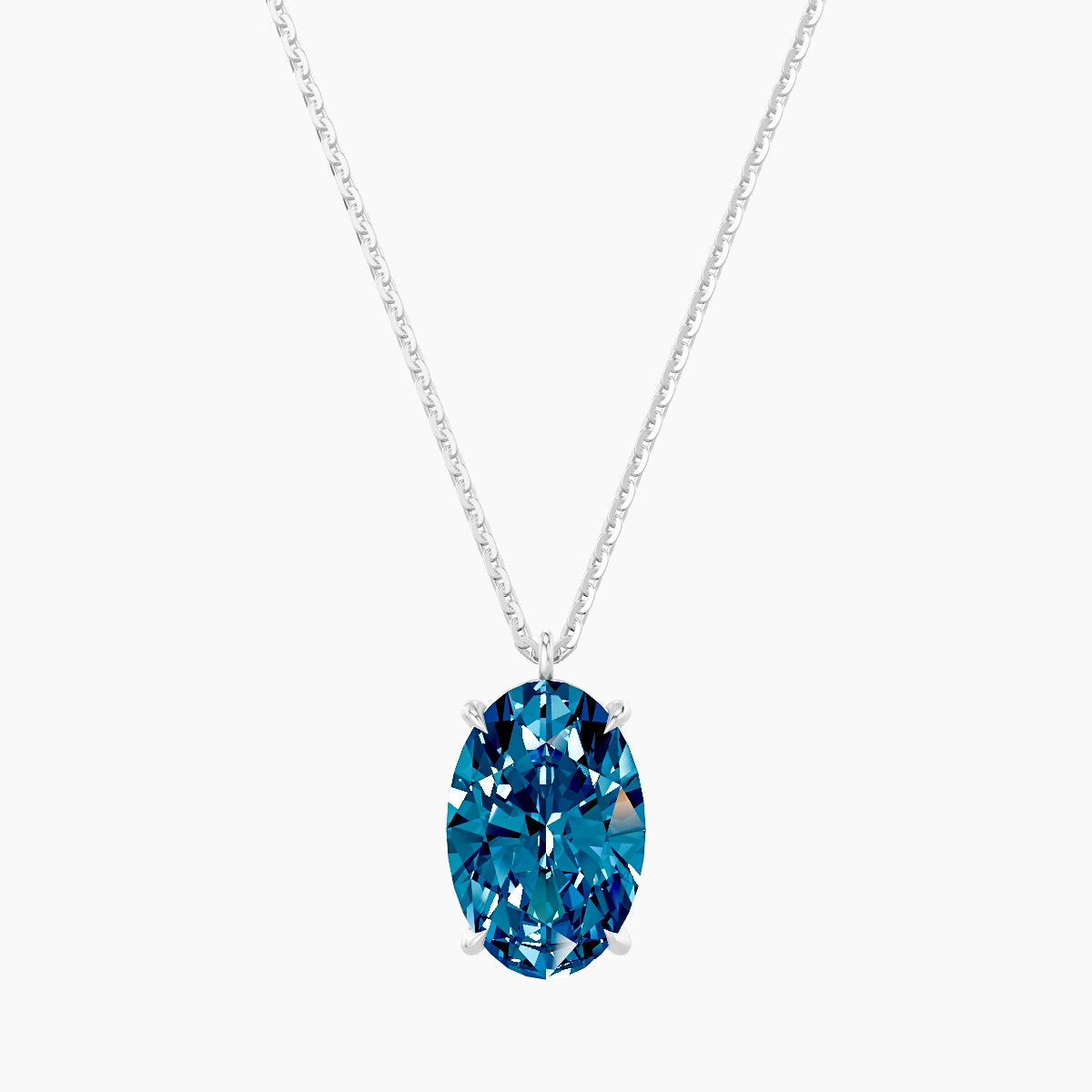 Hanging Solitaire | 18k White Gold 3 ct Blue Lab Diamond Oval Pendant