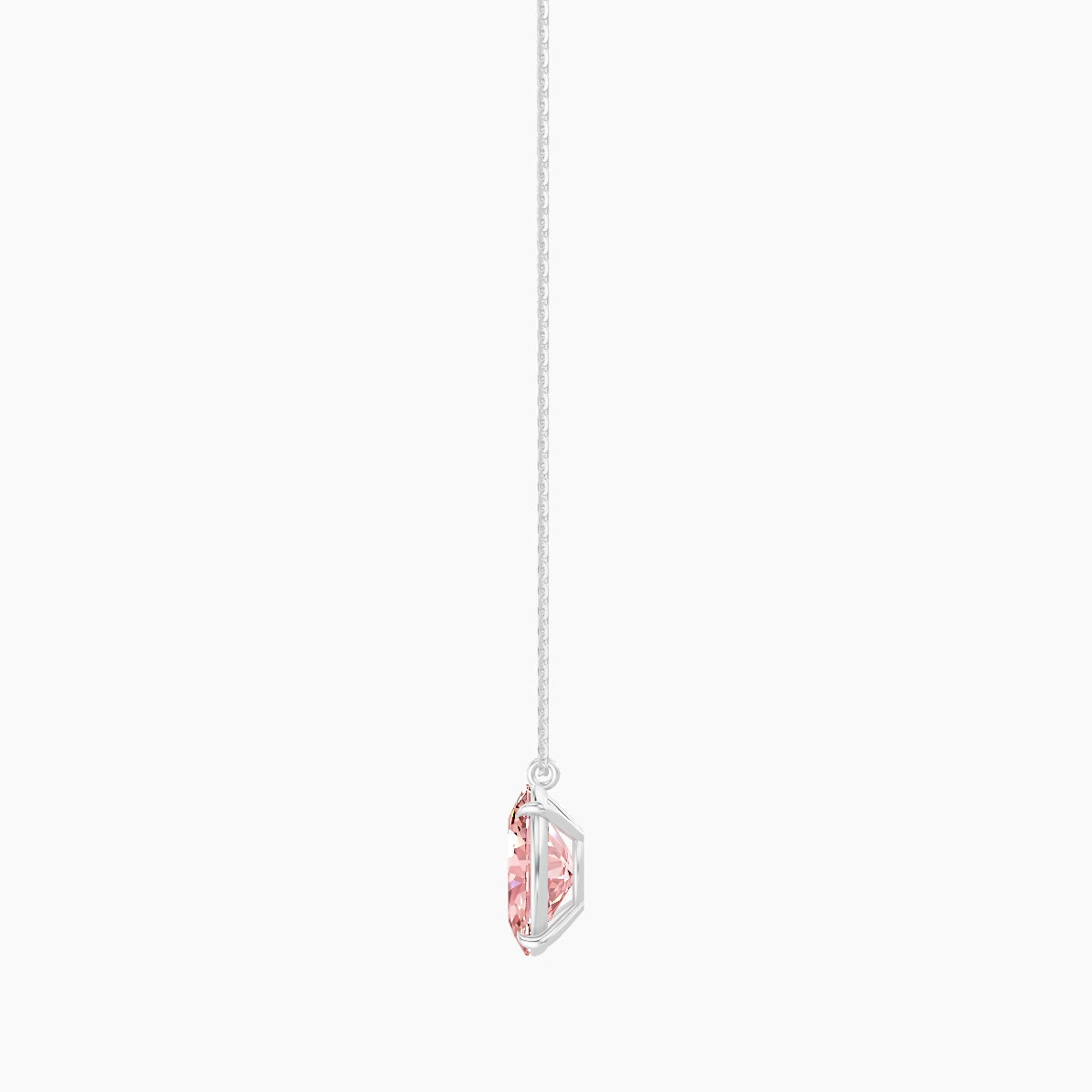 Hanging Solitaire | 18k White Gold 3 ct Pink Lab Diamond Oval Pendant