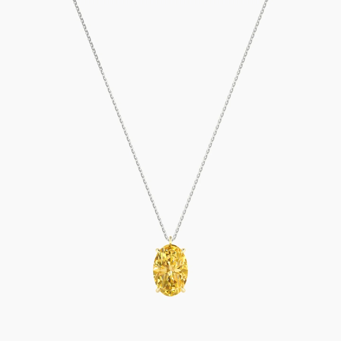 Hanging Solitaire | 18k White & Yellow Gold 3 ct Yellow Lab Diamond Oval Cut Pendant