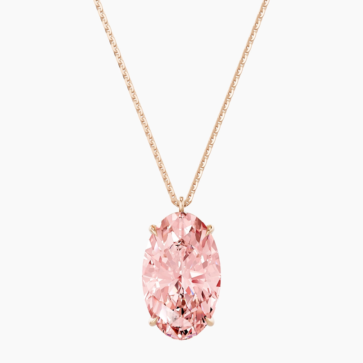 Hanging Solitaire | 18k Rose Gold 5 ct Pink Lab Diamond Oval Pendant