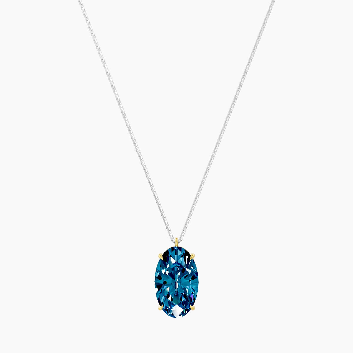 Hanging Solitaire | 18k White & Yellow Gold 5 ct Blue Lab Diamond Oval Pendant