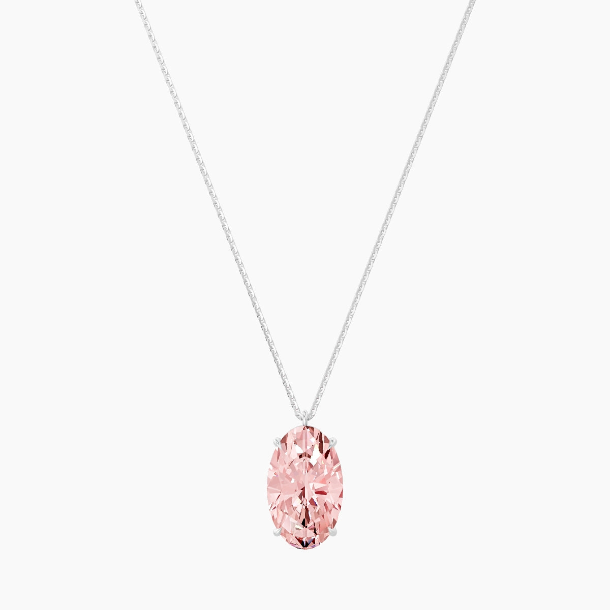 Hanging Solitaire | 18k White Gold 5 ct Pink Lab Diamond Oval Pendant