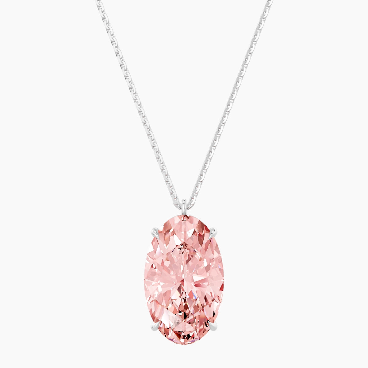 Hanging Solitaire | 18k White Gold 5 ct Pink Lab Diamond Oval Pendant