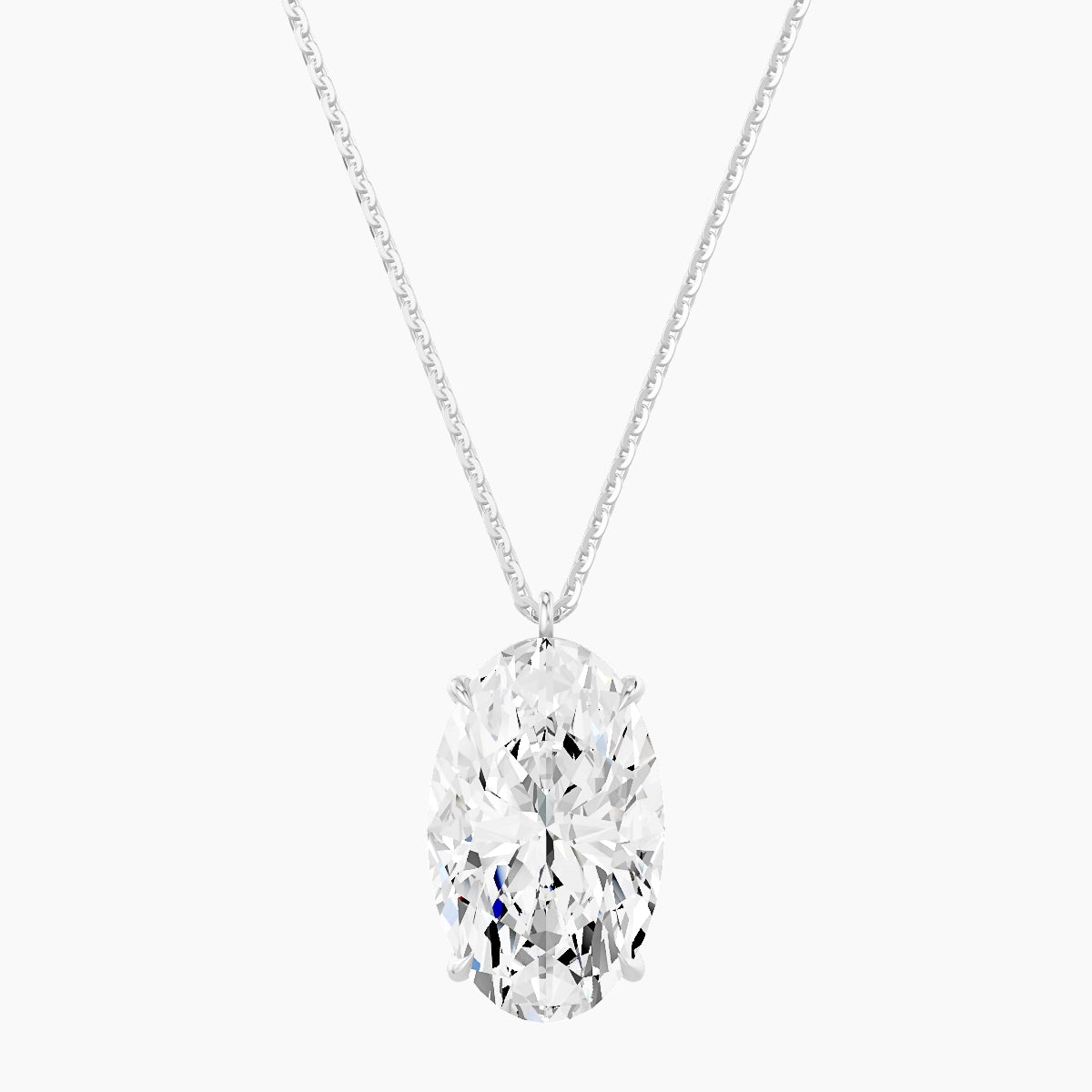 Hanging Solitaire | 18k White Gold 5 ct White Lab Diamond Oval Pendant