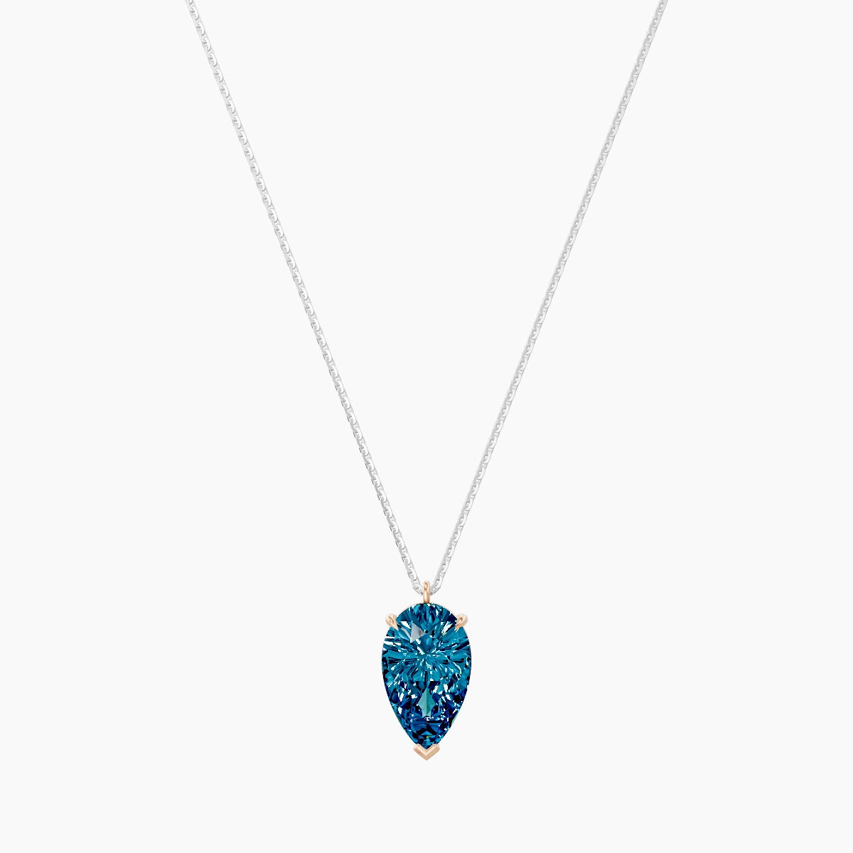 Hanging Solitaire | 18k White & Rose Gold 3 ct Blue Lab Diamond Pear Pendant