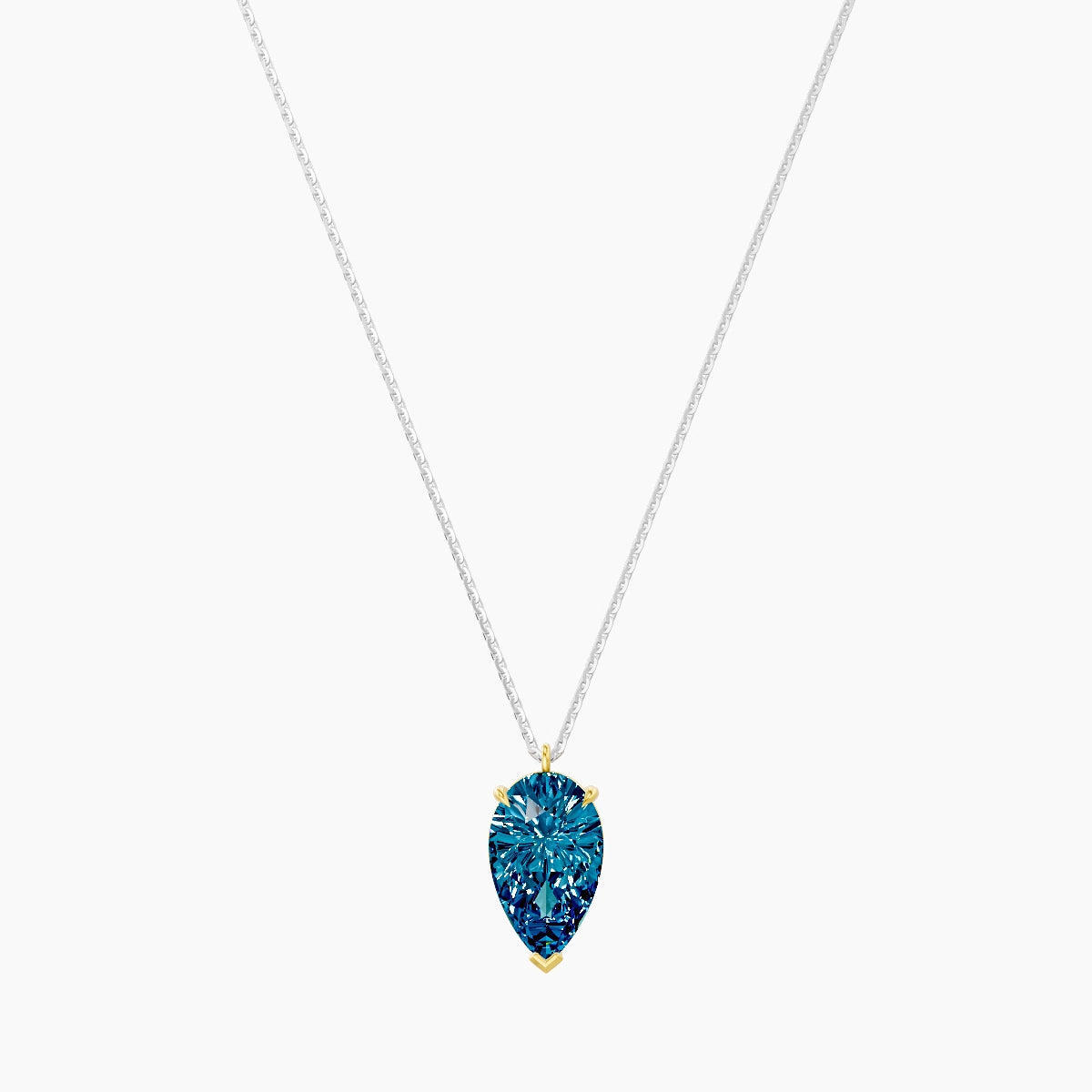 Hanging Solitaire | 18k White & Yellow Gold 3 ct Blue Lab Diamond Pear Pendant
