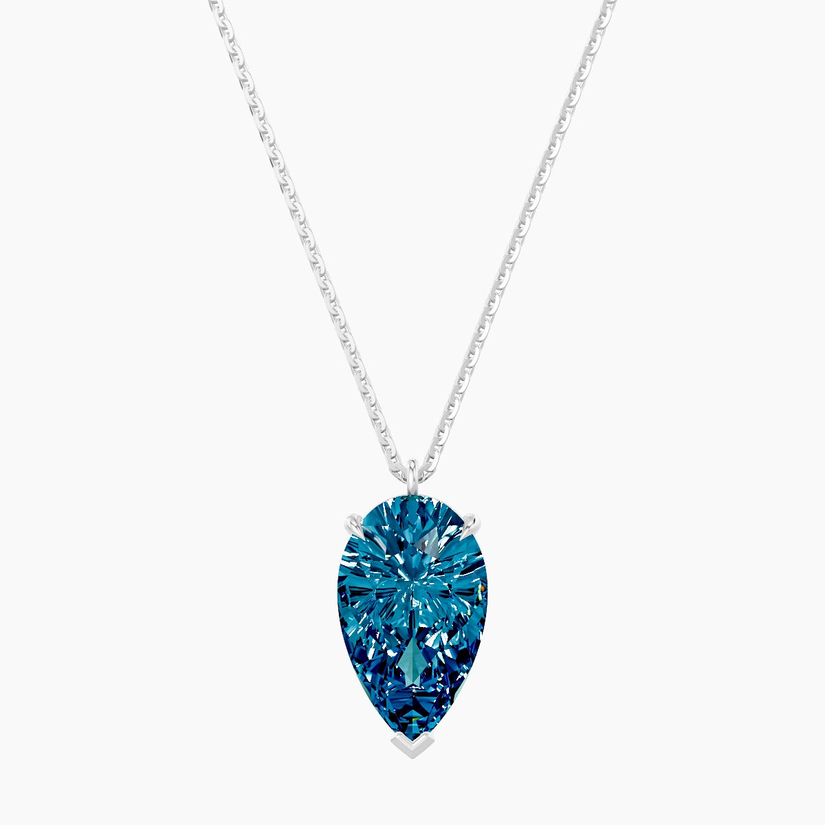 Hanging Solitaire | 18k White Gold 3 ct Blue Lab Diamond Pear Pendant