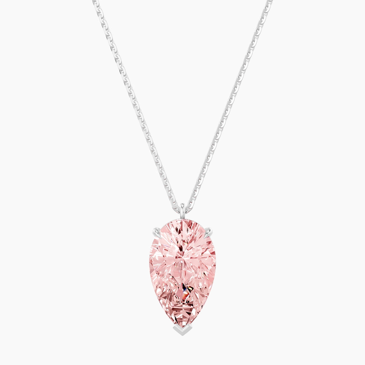 Hanging Solitaire | 18k White Gold 3 ct Pink Lab Diamond Pear Pendant