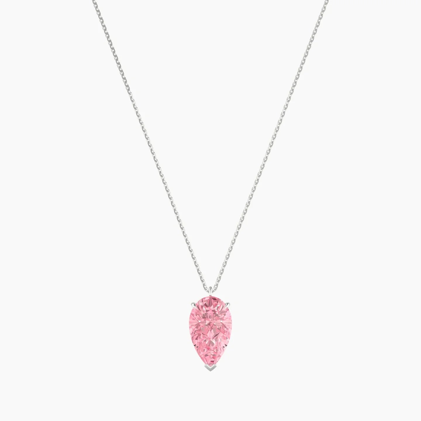 Hanging Solitaire | 18k White Gold 3 ct Pink Lab Diamond Pear Cut Pendant
