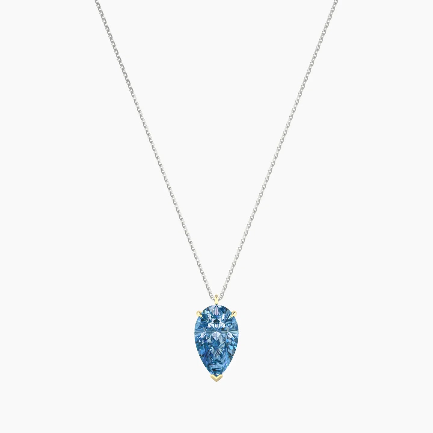 Hanging Solitaire | 18k White & Yellow Gold 3 ct Blue Lab Diamond Pear Cut Pendant