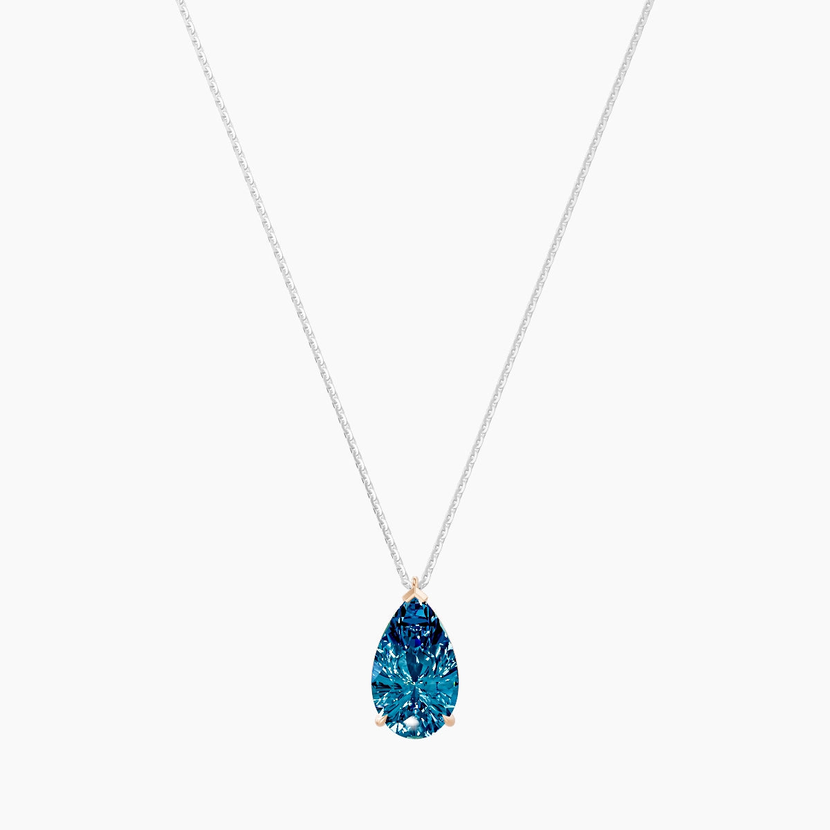 Hanging Solitaire | 18k White & Rose Gold 3 ct Blue Lab Diamond Pear Pendant