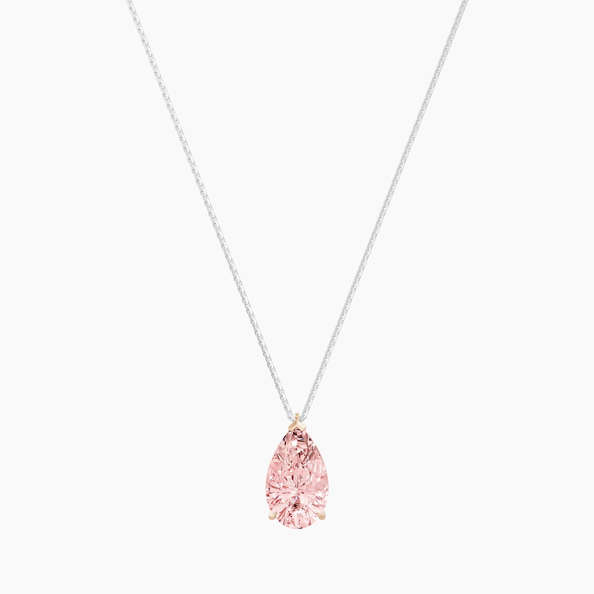 Hanging Solitaire | 18k White & Rose Gold 3 ct Pink Lab Diamond Pear Pendant