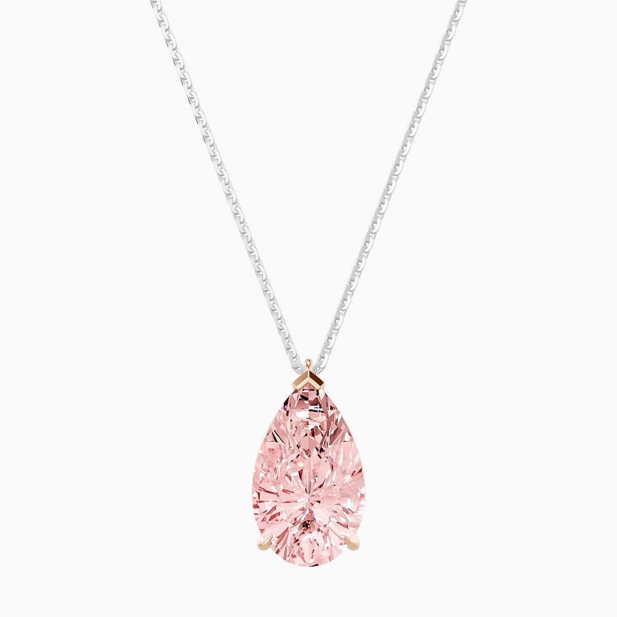 Hanging Solitaire | 18k White & Rose Gold 3 ct Pink Lab Diamond Pear Pendant