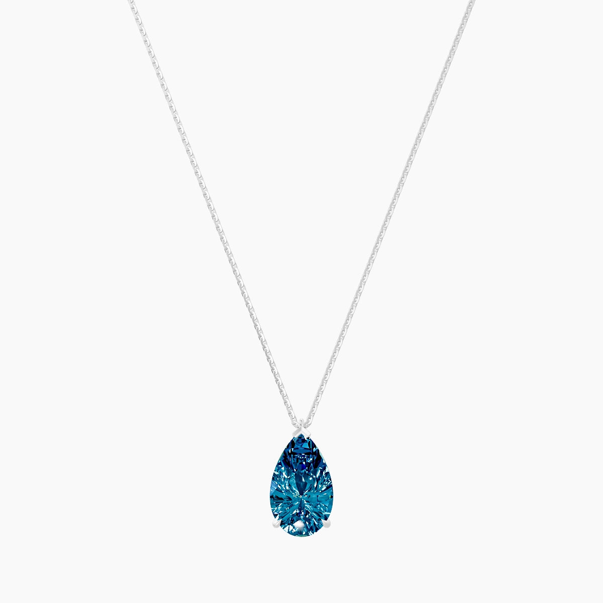 Hanging Solitaire | 18k White Gold 3 ct Blue Lab Diamond Pear Pendant