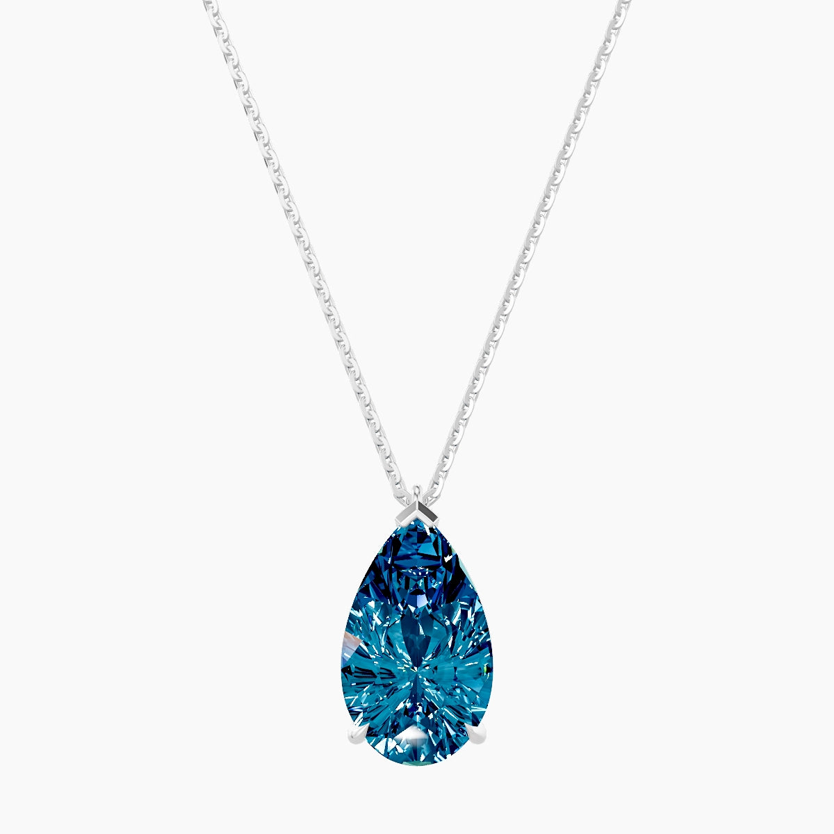 Hanging Solitaire | 18k White Gold 3 ct Blue Lab Diamond Pear Pendant