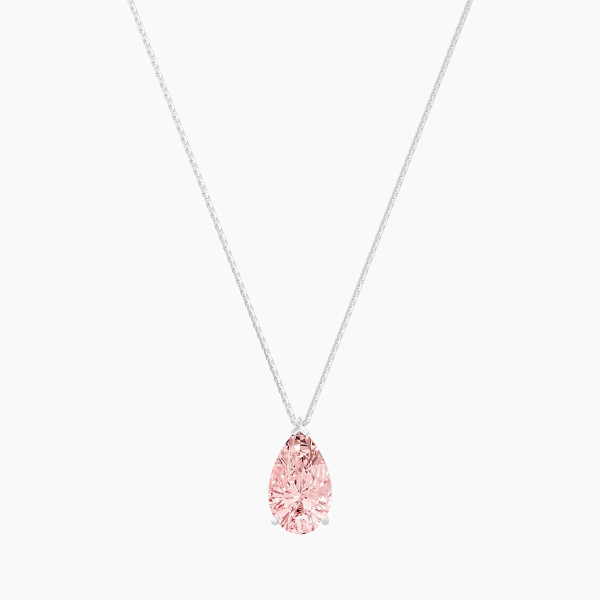 Hanging Solitaire | 18k White Gold 3 ct Pink Lab Diamond Pear Pendant