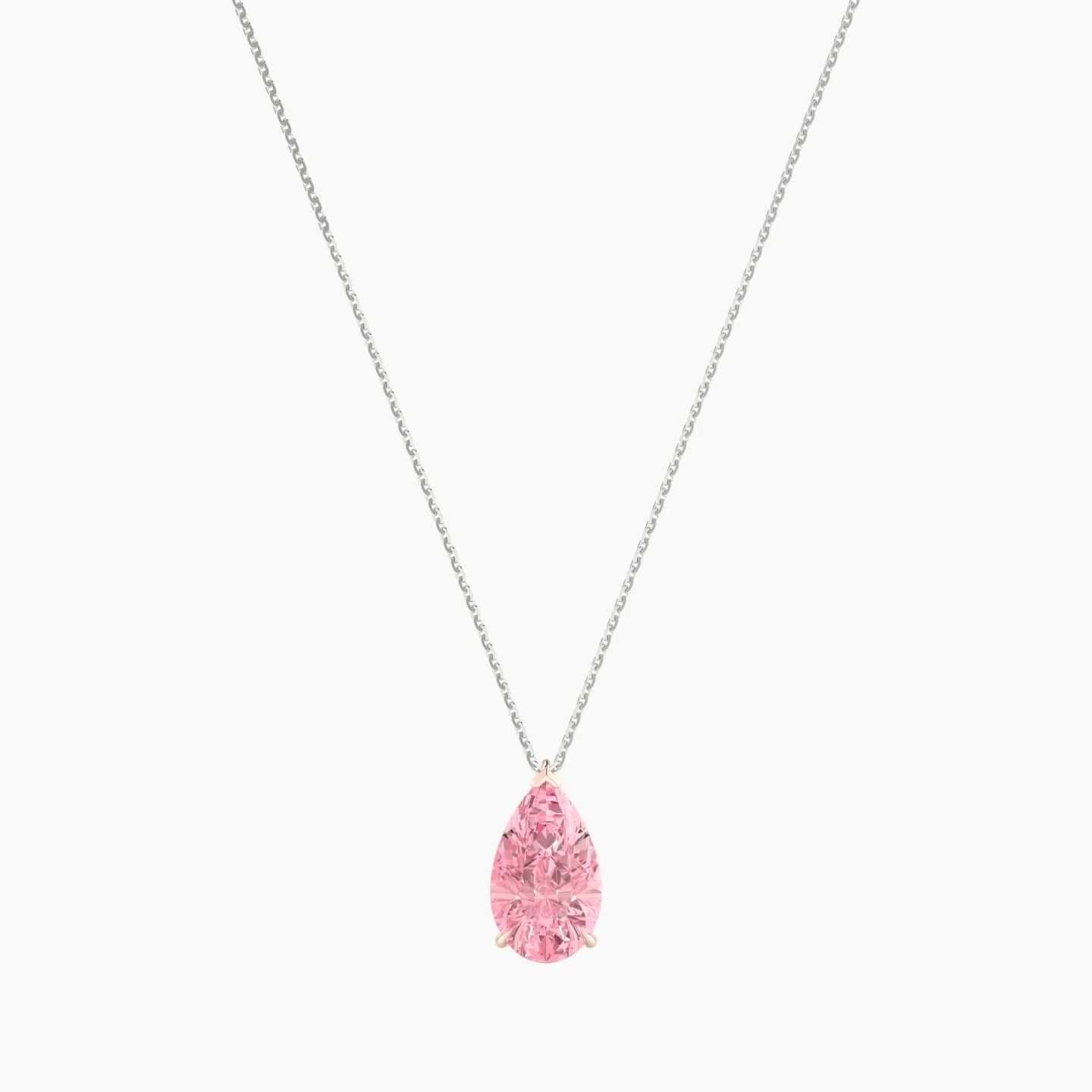 Hanging Solitaire | 18k White & Rose Gold 3 ct Pink Lab Diamond Pear Cut Pendant