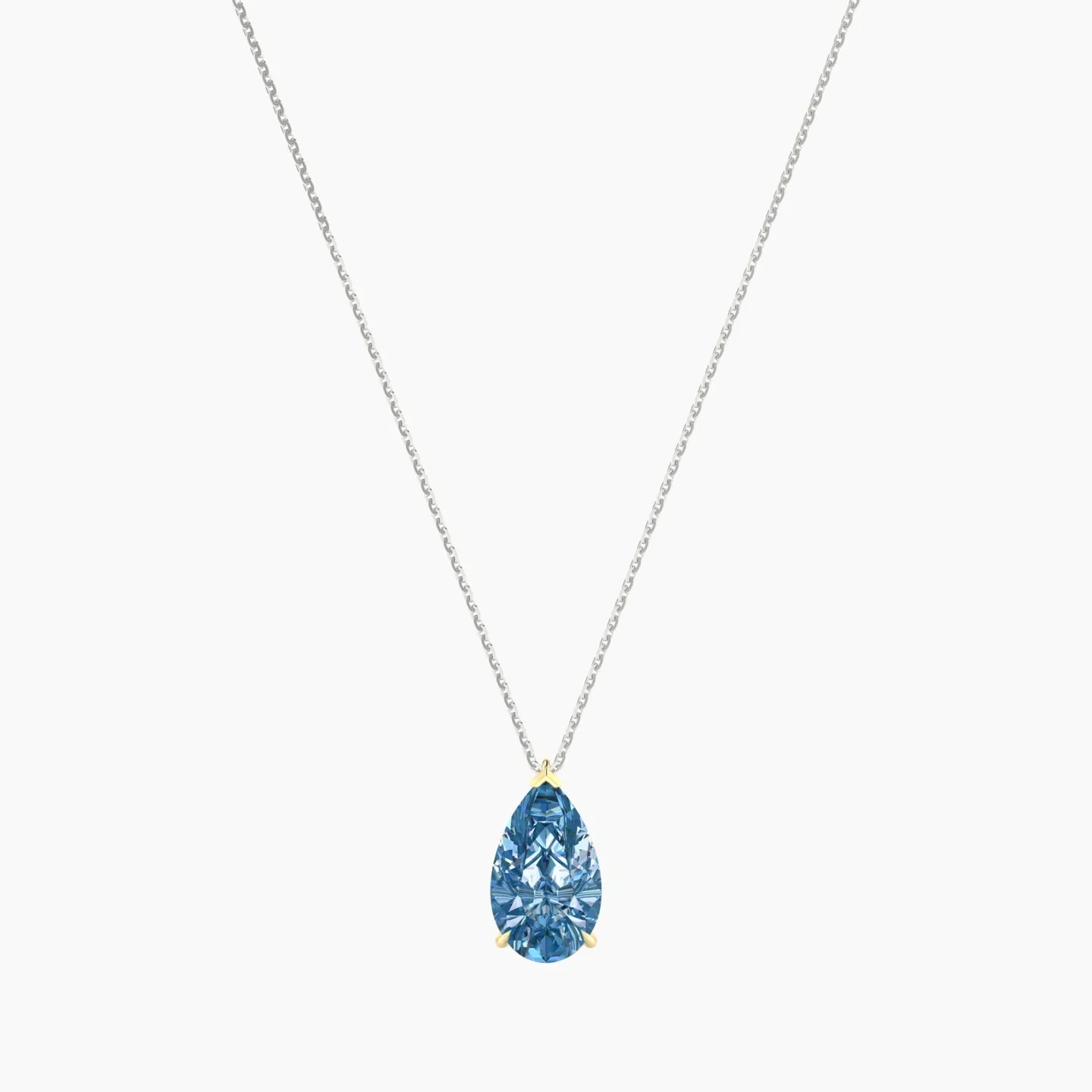 Hanging Solitaire | 18k White & Yellow Gold 3 ct Blue Lab Diamond Pear Cut Pendant