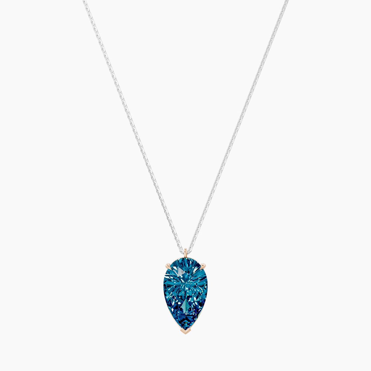 Hanging Solitaire | 18k White & Rose Gold 5 ct Blue Lab Diamond Pear Pendant