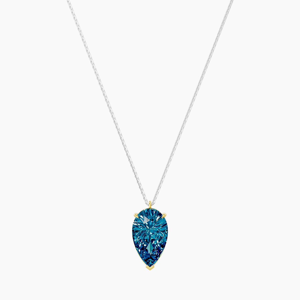 Hanging Solitaire | 18k White & Yellow Gold 5 ct Blue Lab Diamond Pear Pendant