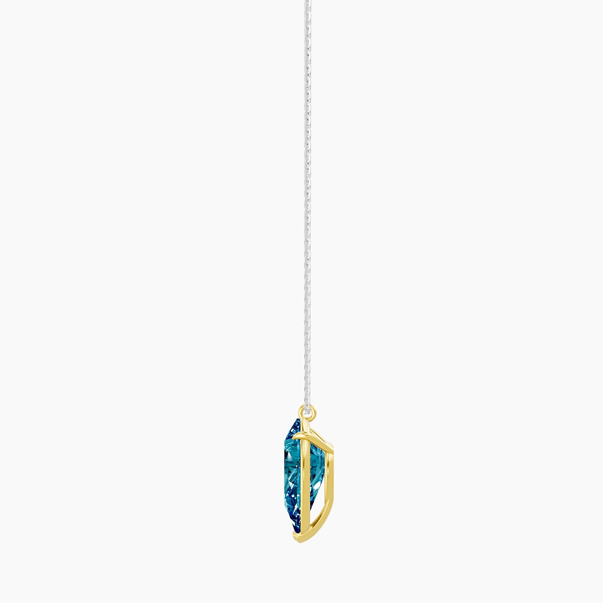 Hanging Solitaire | 18k White & Yellow Gold 5 ct Blue Lab Diamond Pear Pendant
