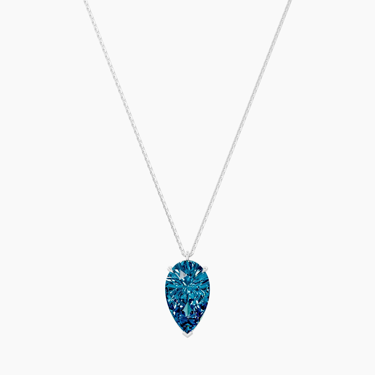 Hanging Solitaire | 18k White Gold 5 ct Blue Lab Diamond Pear Pendant