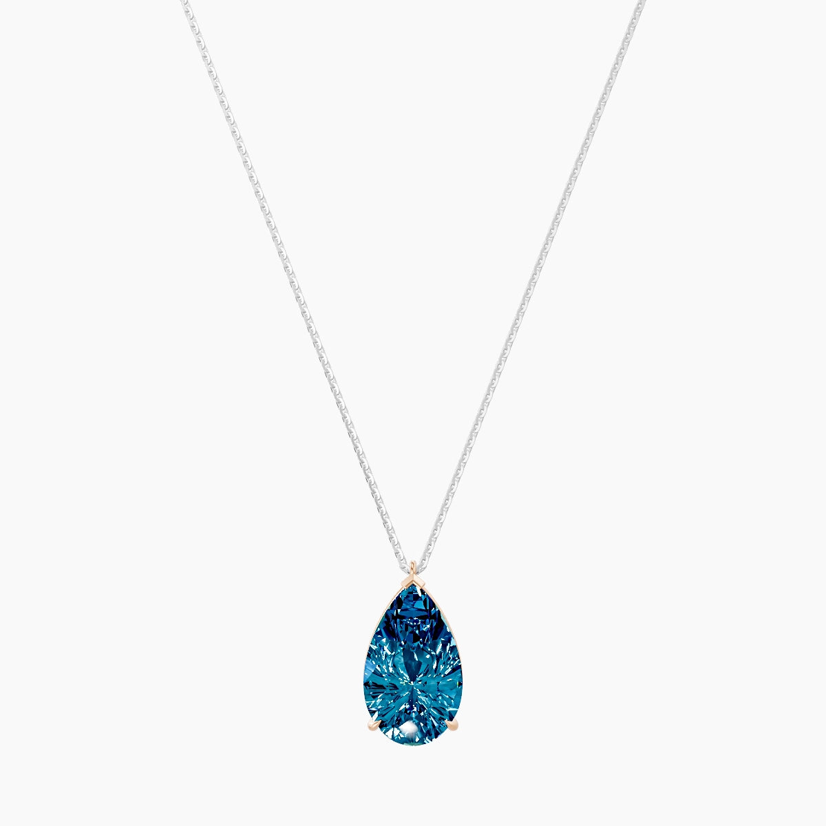 Hanging Solitaire | 18k White & Rose Gold 5 ct Blue Lab Diamond Pear Pendant