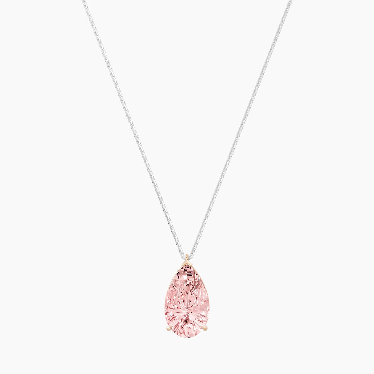 Hanging Solitaire | 18k White & Rose Gold 5 ct Pink Lab Diamond Pear Pendant