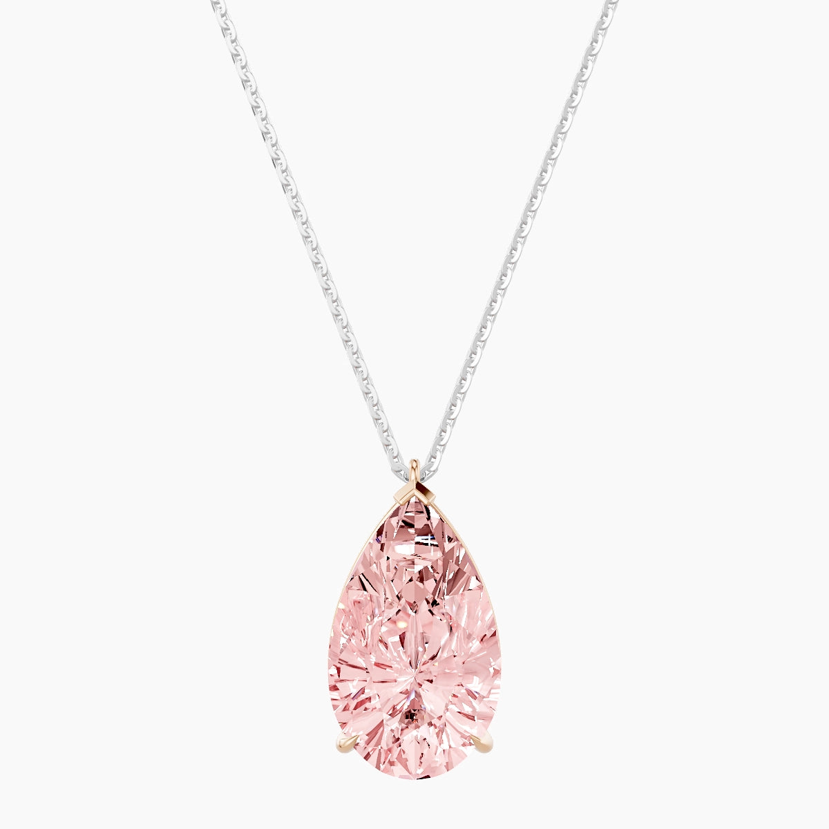 Hanging Solitaire | 18k White & Rose Gold 5 ct Pink Lab Diamond Pear Pendant