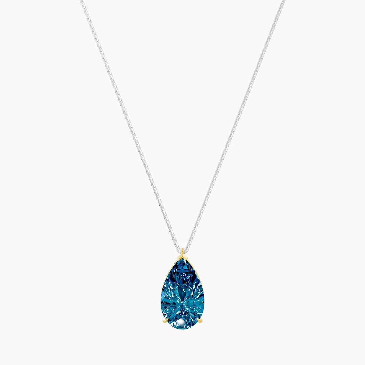 Hanging Solitaire | 18k White & Yellow Gold 5 ct Blue Lab Diamond Pear Pendant
