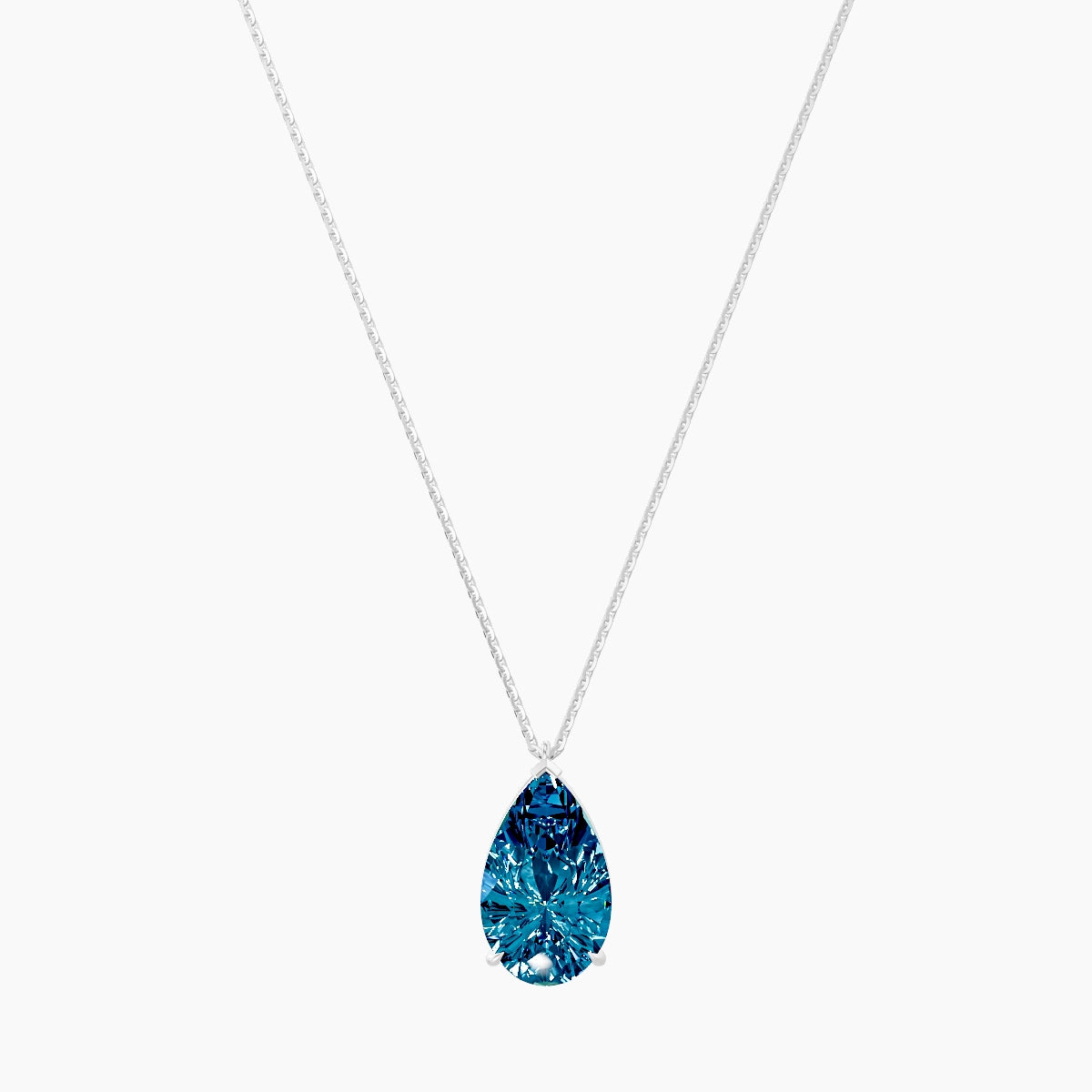 Hanging Solitaire | 18k White Gold 5 ct Blue Lab Diamond Pear Pendant