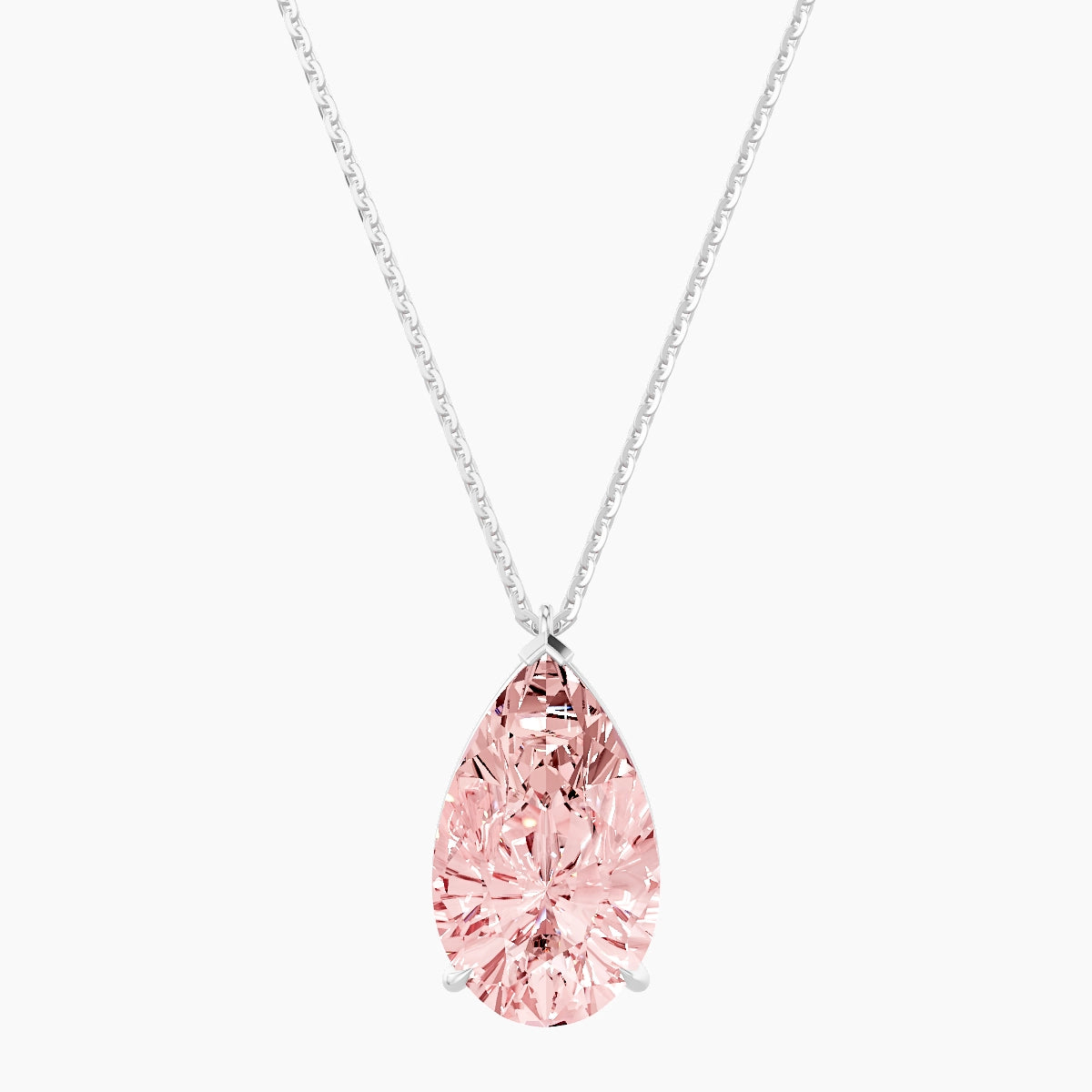 Hanging Solitaire | 18k White Gold 5 ct Pink Lab Diamond Pear Pendant