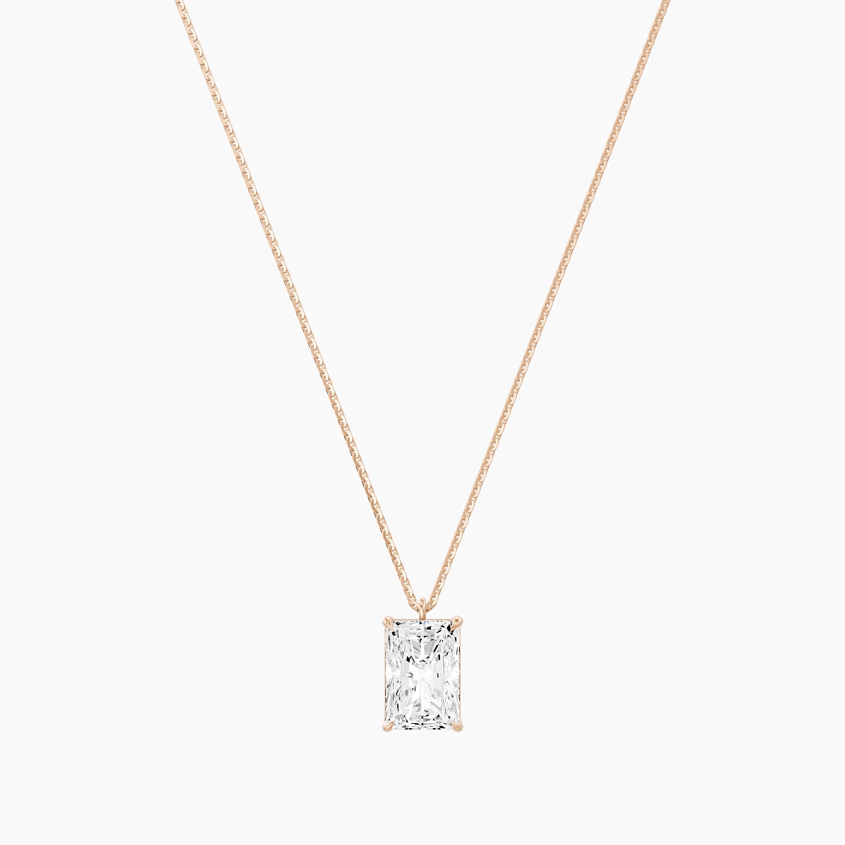 Hanging Solitaire | 18k Rose Gold 3 ct White Lab Diamond Radiant Pendant