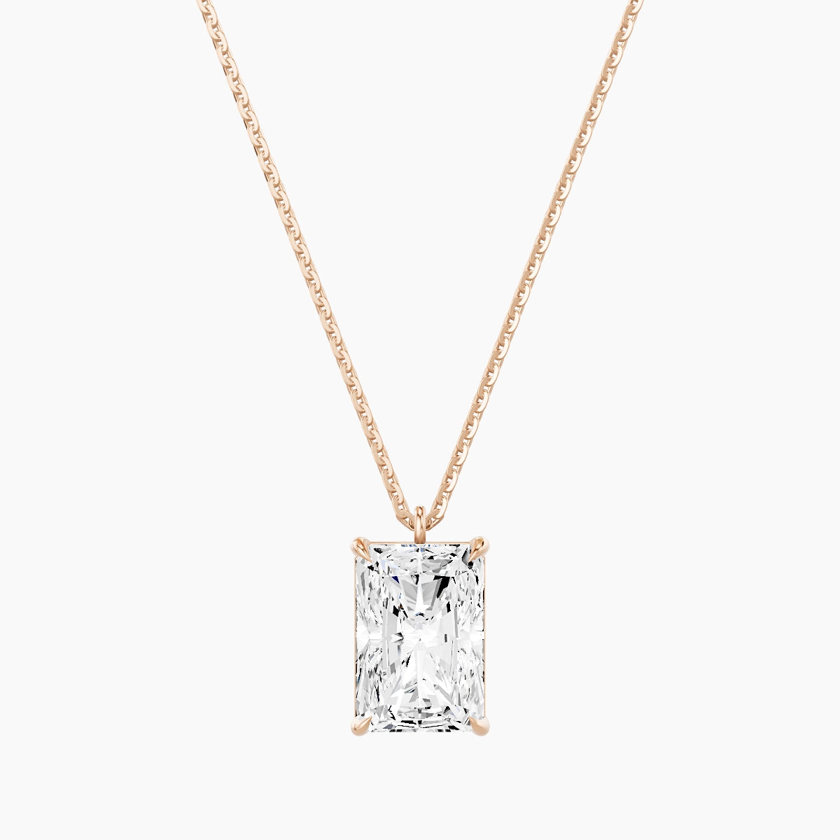 Hanging Solitaire | 18k Rose Gold 3 ct White Lab Diamond Radiant Pendant