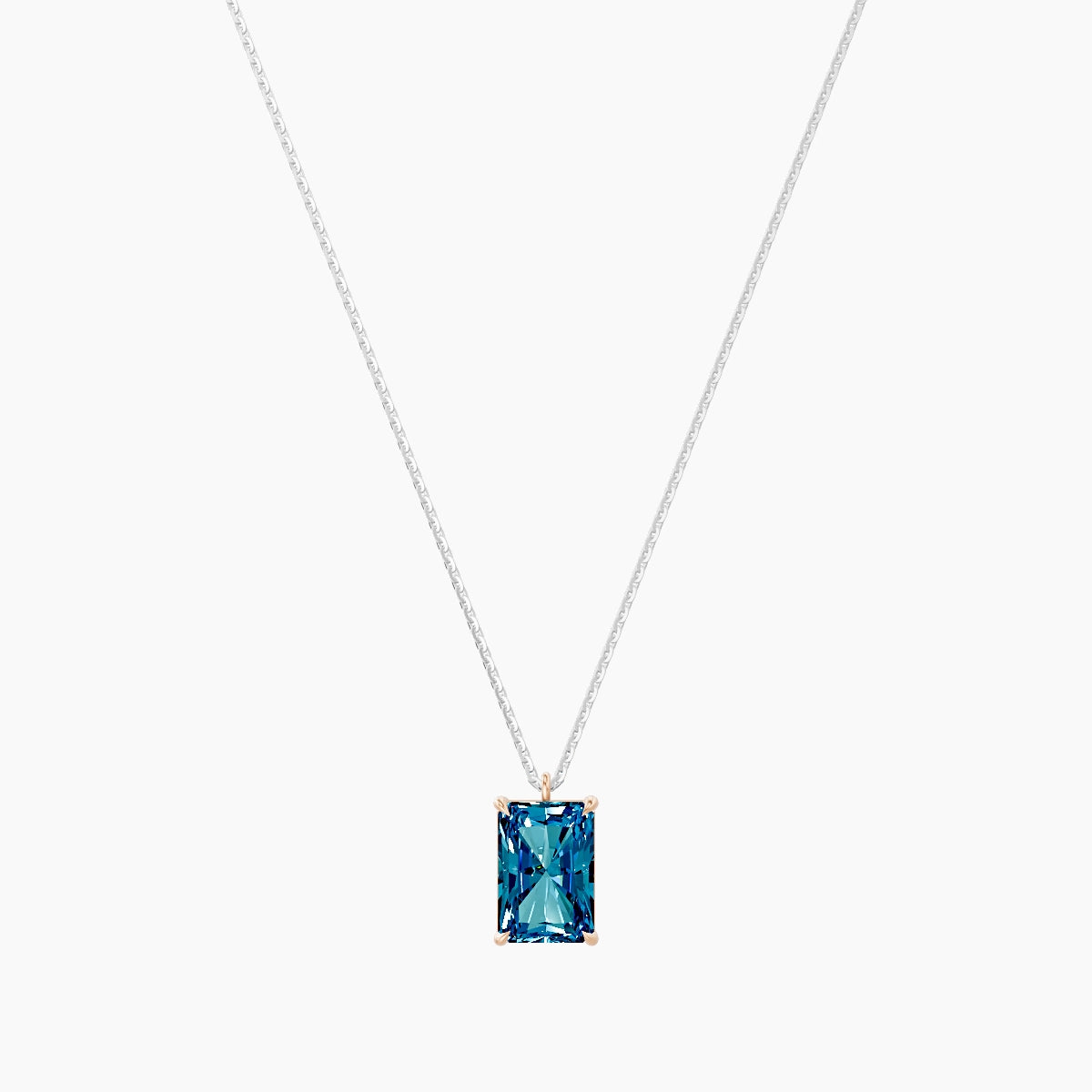 Hanging Solitaire | 18k White & Rose Gold 3 ct Blue Lab Diamond Radiant Pendant