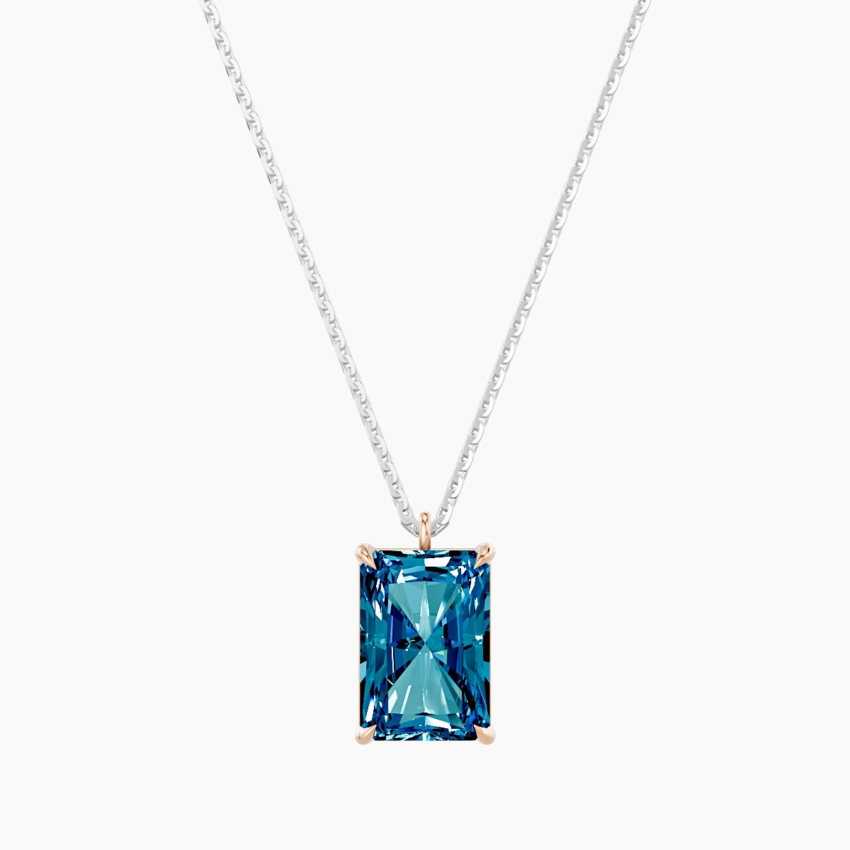 Hanging Solitaire | 18k White & Rose Gold 3 ct Blue Lab Diamond Radiant Pendant