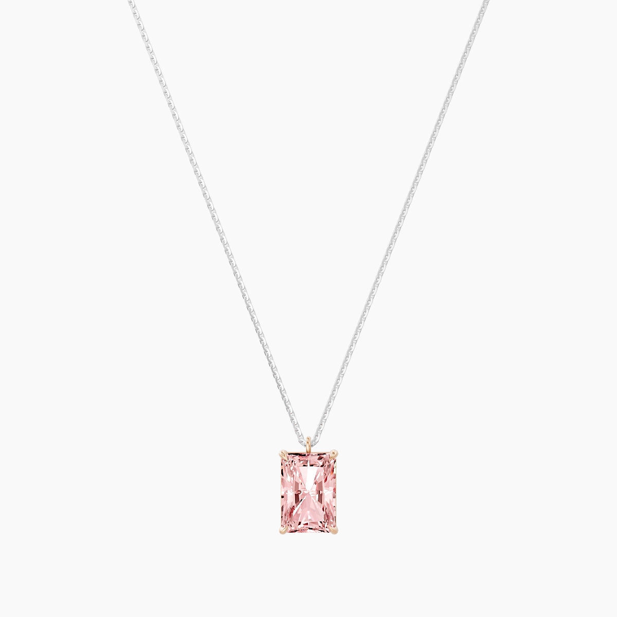Hanging Solitaire | 18k White & Rose Gold 3 ct Pink Lab Diamond Radiant Pendant