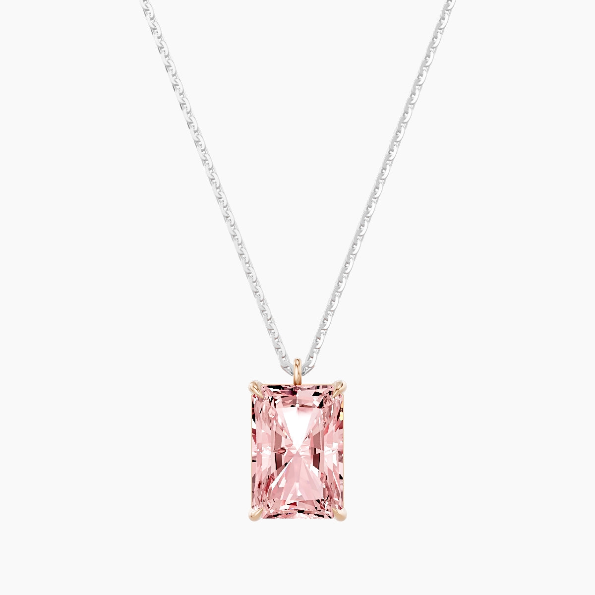 Hanging Solitaire | 18k White & Rose Gold 3 ct Pink Lab Diamond Radiant Pendant