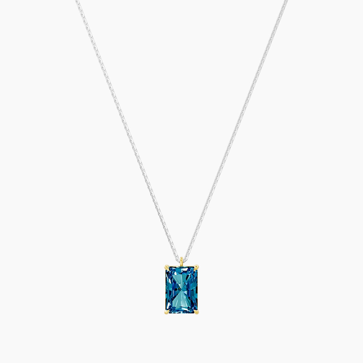 Hanging Solitaire | 18k White & Yellow Gold 3 ct Blue Lab Diamond Radiant Pendant