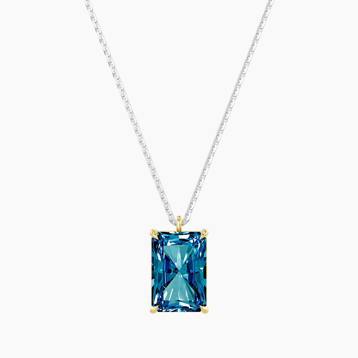 Hanging Solitaire | 18k White & Yellow Gold 3 ct Blue Lab Diamond Radiant Pendant