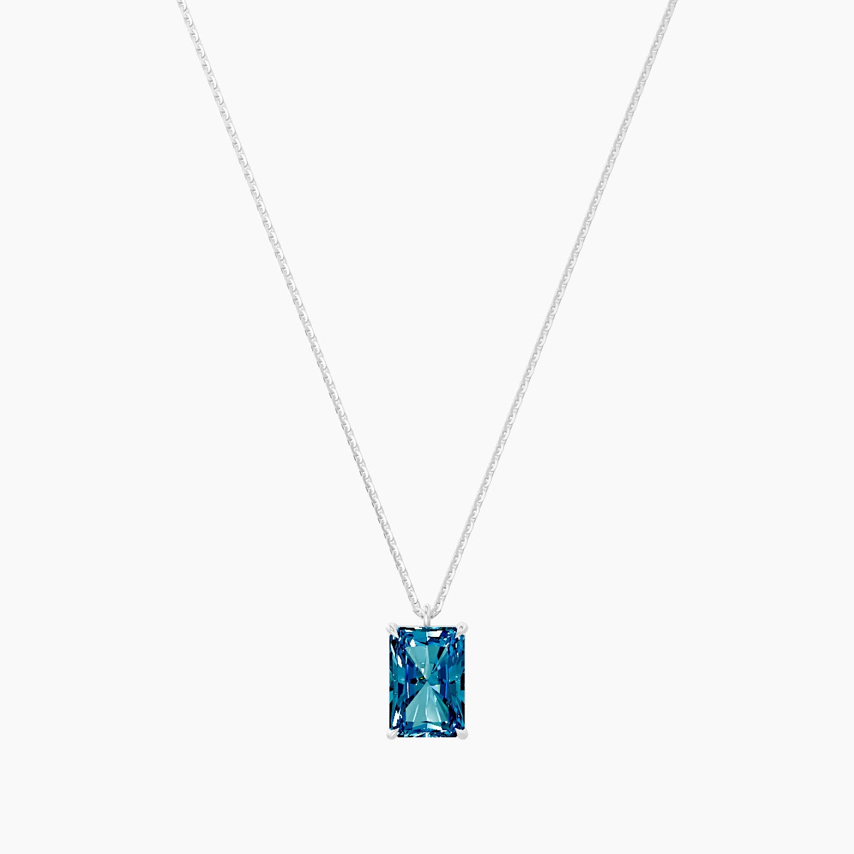 Hanging Solitaire | 18k White Gold 3 ct Blue Lab Diamond Radiant Pendant
