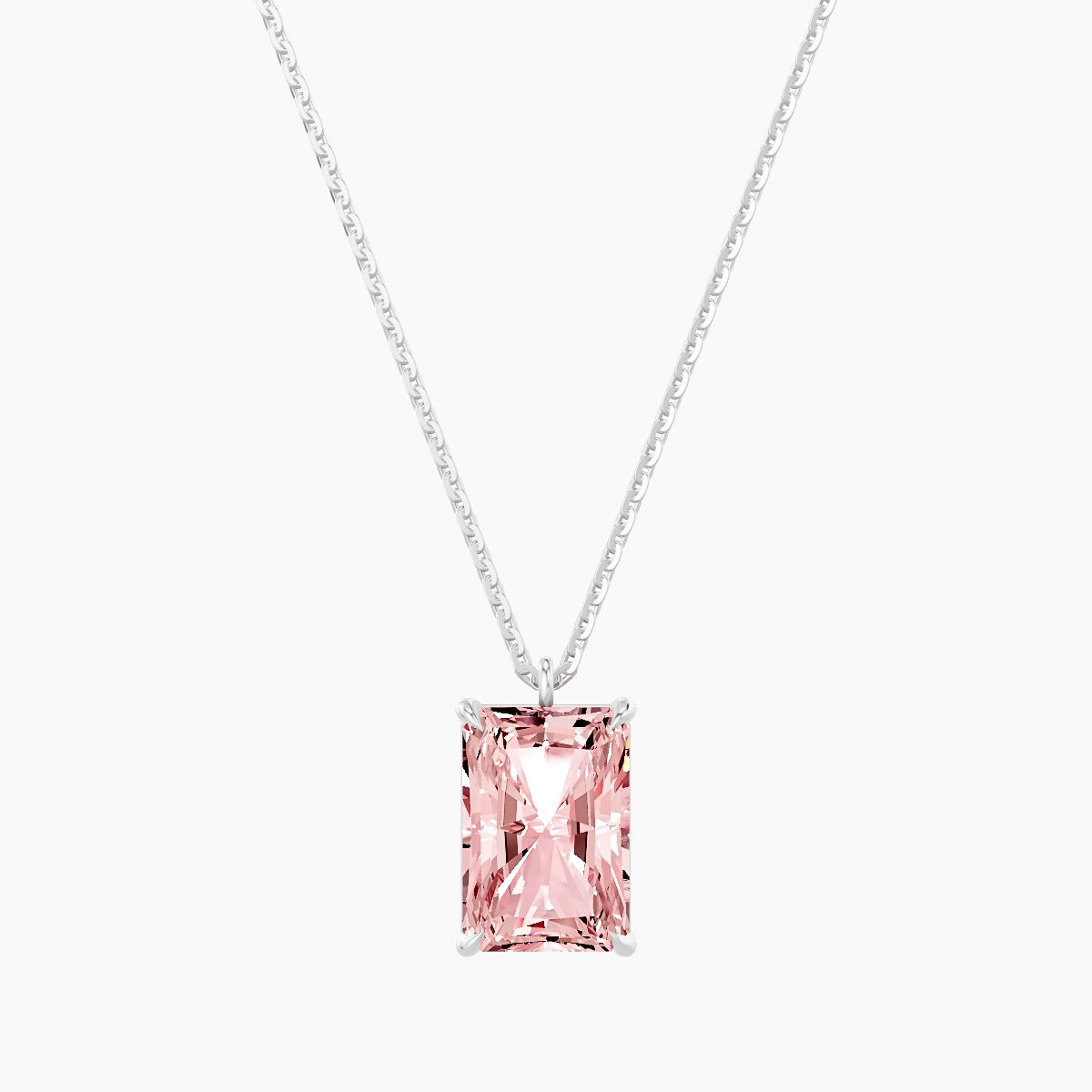 Hanging Solitaire | 18k White Gold 3 ct Pink Lab Diamond Radiant Pendant