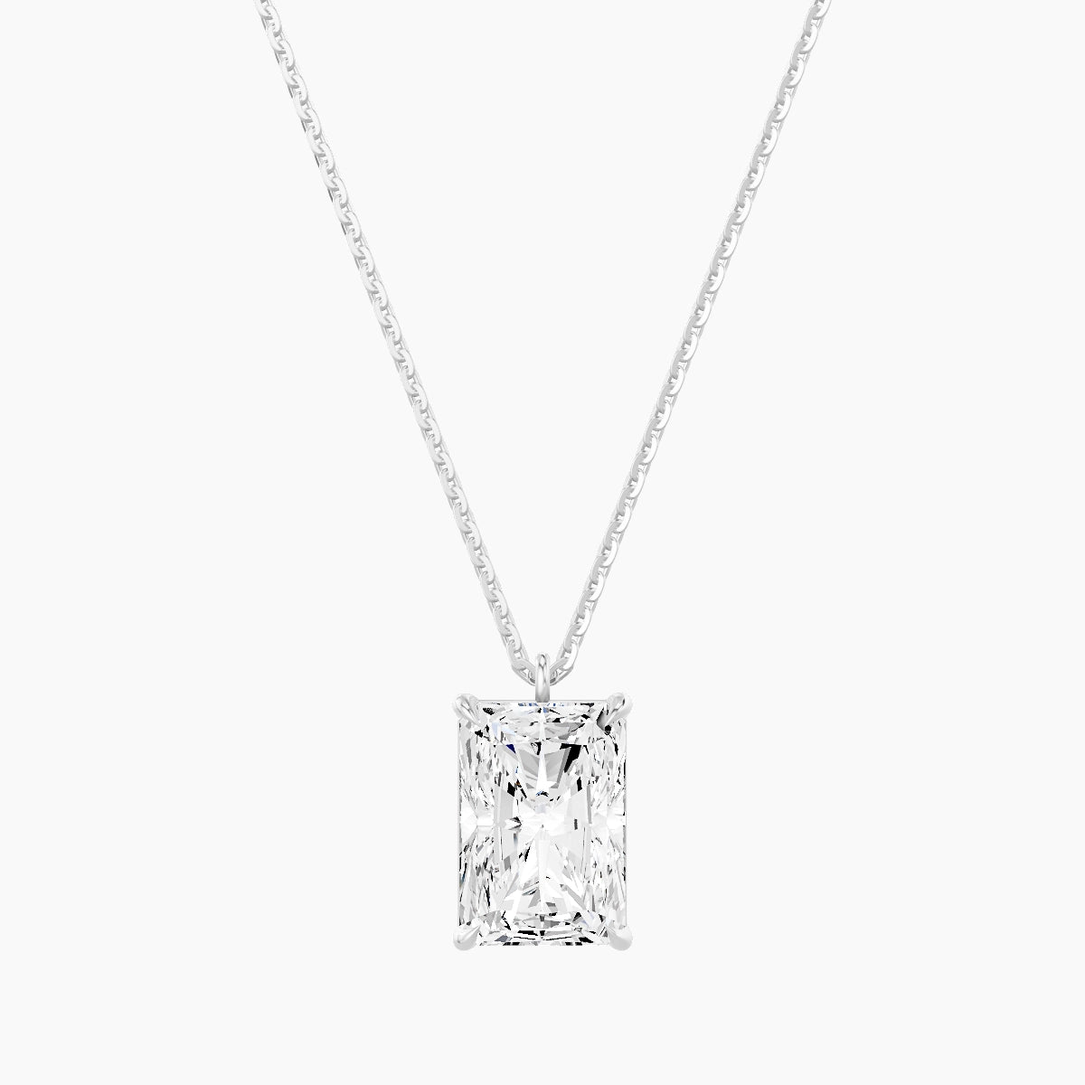 Hanging Solitaire | 18k White Gold 3 ct White Lab Diamond Radiant Pendant