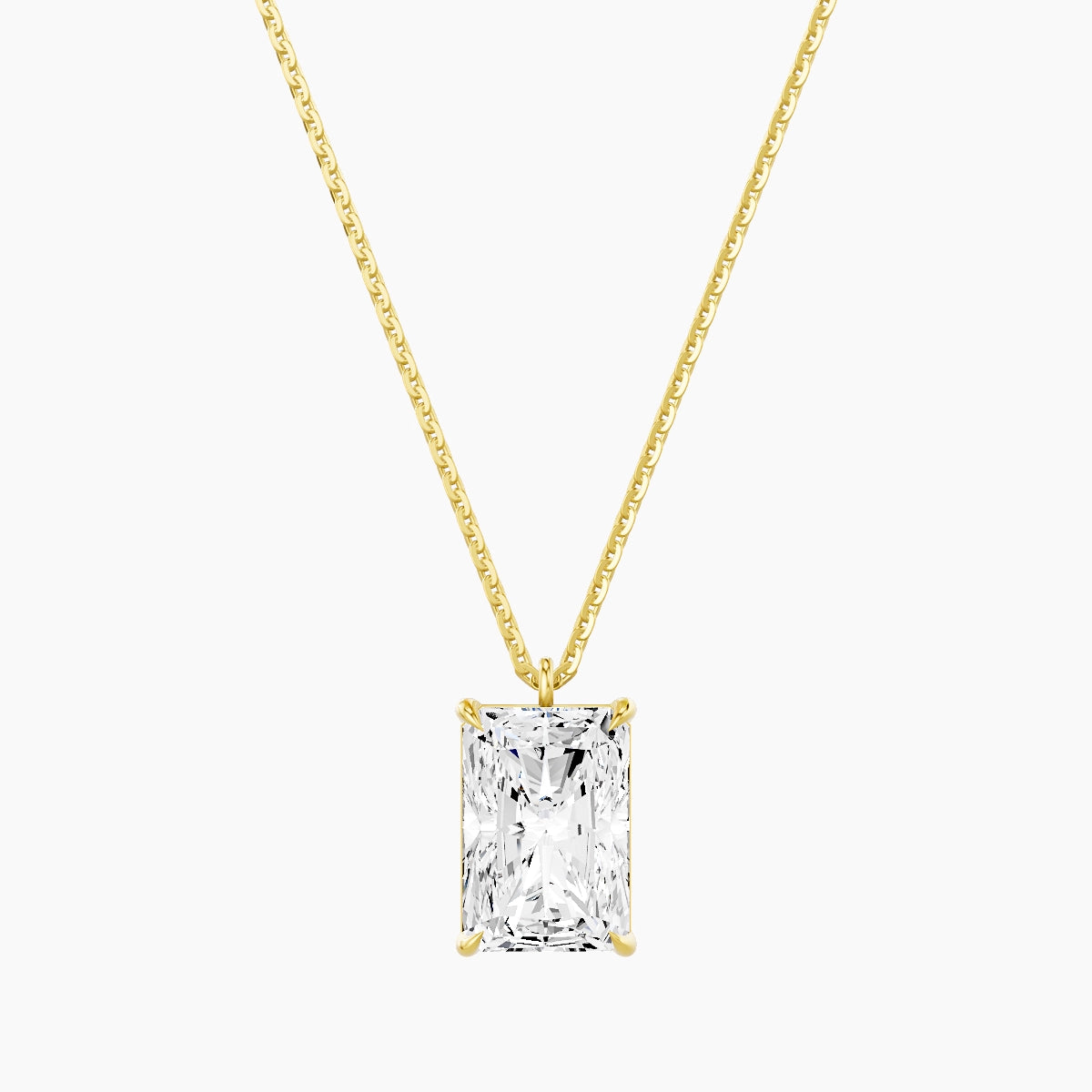 Hanging Solitaire | 18k Yellow Gold 3 ct White Lab Diamond Radiant Pendant