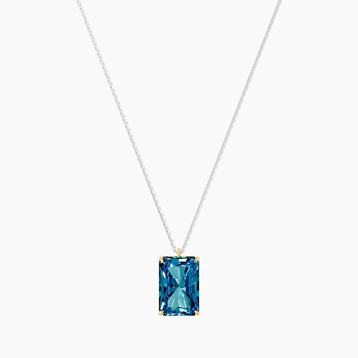 Hanging Solitaire | 18k White & Yellow Gold 5 ct Blue Lab Diamond Radiant Pendant