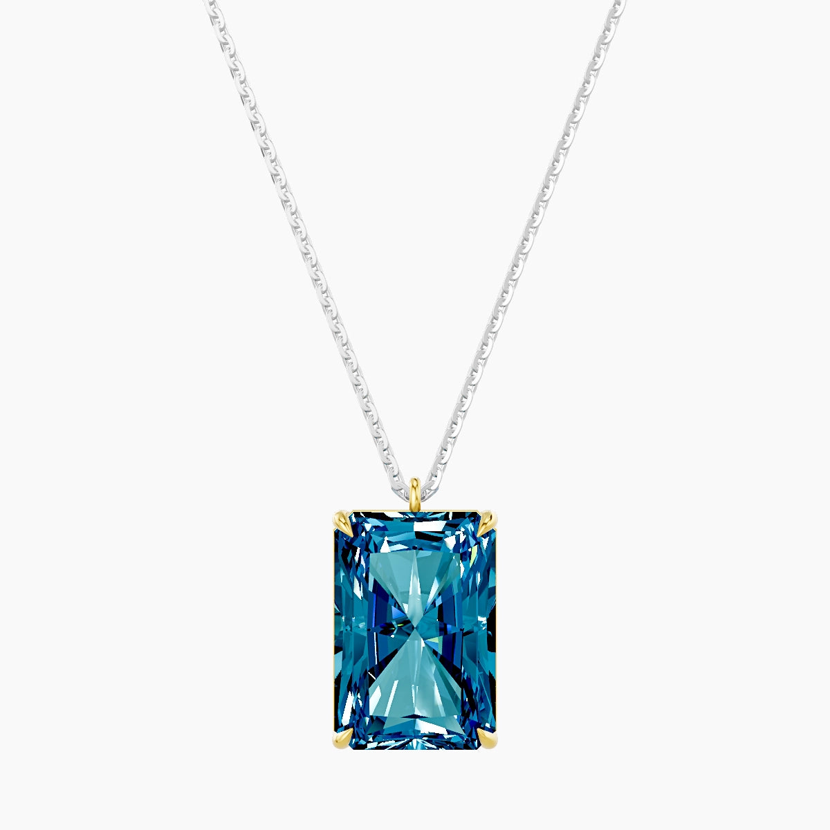 Hanging Solitaire | 18k White & Yellow Gold 5 ct Blue Lab Diamond Radiant Pendant