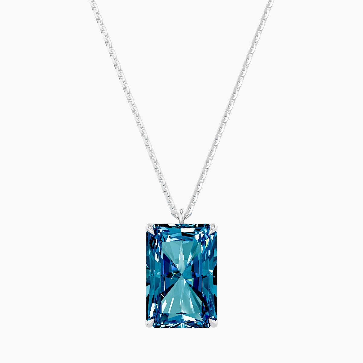 Hanging Solitaire | 18k White Gold 5 ct Blue Lab Diamond Radiant Pendant