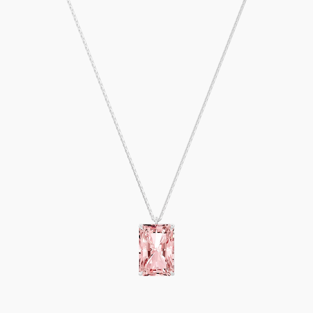 Hanging Solitaire | 18k White Gold 5 ct Pink Lab Diamond Radiant Pendant