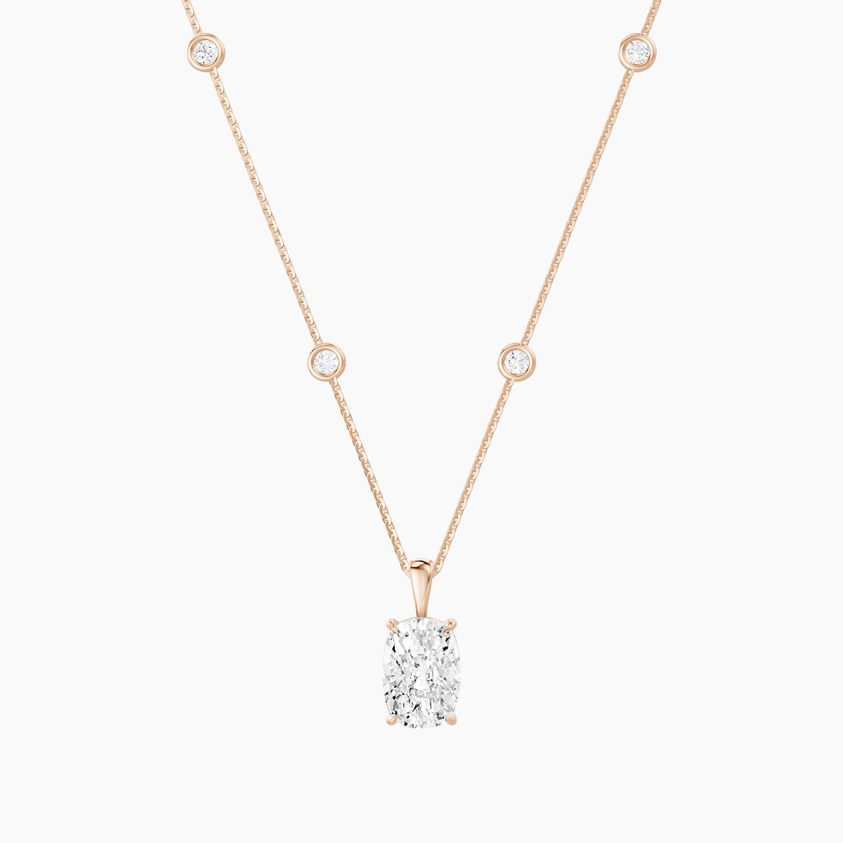 Hanging Solitaire with Sautoir | 18k Rose Gold 3 ct White Lab Diamond Cushion Pendant